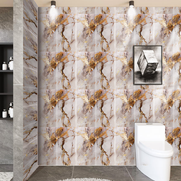 STOBOK 20pcs Self-Adhesive Decorative Tile Wall Stickers, Washable with Water, Featuring a Marble-Like Appearance. Perfect for Decorating Bathrooms, Kitchens, Living Rooms, Bedrooms, Offices, And Dorms - Shiny End