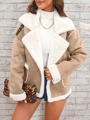 Women's Elegant Lapel Collar Plush Jacket with White Fur-Like Trim - Winter Warm Coat, Structured Fit Front Button Closure, Hand Washable Outerwear for Daily Travel & Holiday Outfits (Solid Color, Autumn/Winter) - Versatile Casual to Semi-Formal Wear