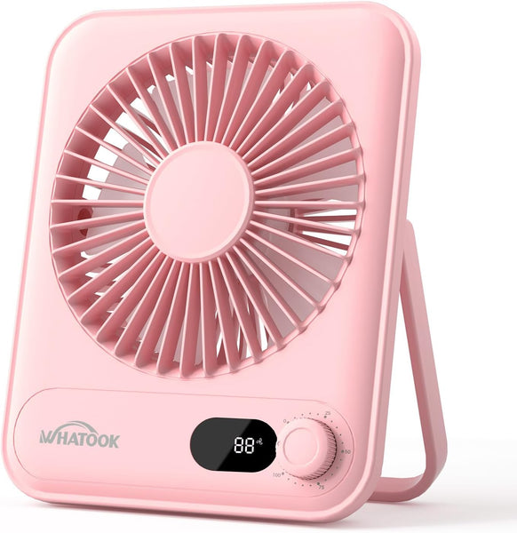 WHATOOK Mini Desk Fan USB: 2000Mah Rechargeable Ultra Quiet 1-100 Speeds Desktop Fans with LED Display, 3-10H Runtime, Child-Safe Grille Cooling Small Portable Table Fan for Home, Office & Travel