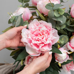 Artificial Peony & Eucalyptus Bouquet in Vase in 2 Colours