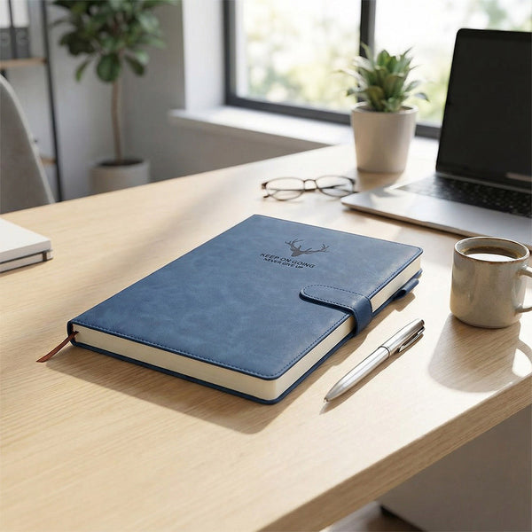 A4 Notebook with Magnetic Snap Closure, 400 Page Thick Lined Notepad in Soft Leather, Durable Business & Office Diary for Work Meetings, Professional Record Book