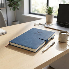 A4 Notebook with Magnetic Snap Closure, 400 Page Thick Lined Notepad in Soft Leather, Durable Business & Office Diary for Work Meetings, Professional Record Book