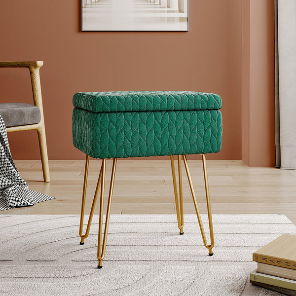 Padded Storage Footstool, Living Room Side Table with Tray, Sofa Footstool, Bedroom Dressing Stool - Features Large Built-in Storage, Non-Slip Metal Hairpin Legs, Includes Tray, Suitable for Living Rooms, Bedrooms, Hallways