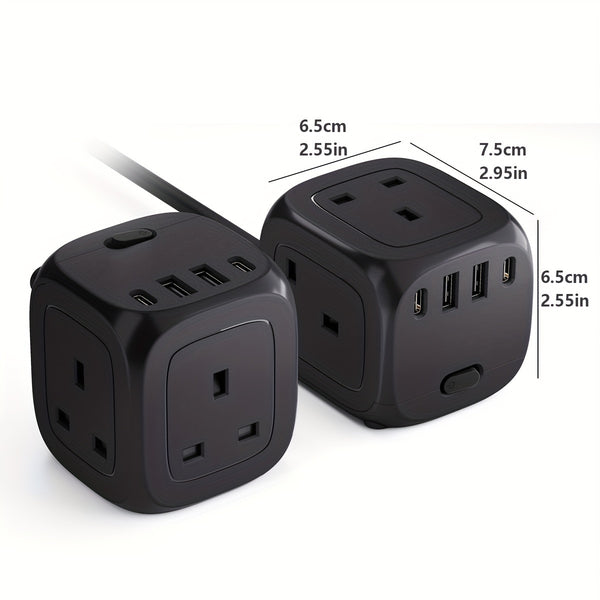 P34-UK HULKER Extension Lead with USB Slots 13A Power Strips 3 Way 4 USB Ports Surge Protector Smart Extension Lead UK Power Strips with 1.5m Bold Extension Cord 13A 3250W