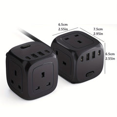 P34-UK HULKER Extension Lead with USB Slots 13A Power Strips 3 Way 4 USB Ports Surge Protector Smart Extension Lead UK Power Strips with 1.5m Bold Extension Cord 13A 3250W