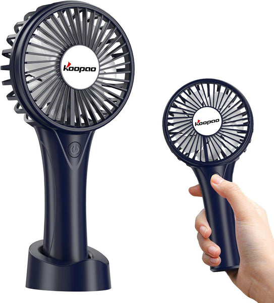 KOOPAO Handheld Mini Fan Rechargeable 2500mAh | Portable USB Desk Fan with 3 Speeds | Quiet Personal Fan with Stand & Phone Holder for Home Office Travel