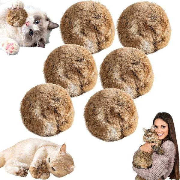 Rabbit Fur Ball Cat Toy Soft Fluffy Pom Pom Kitten Toy Balls for Chewing Playing