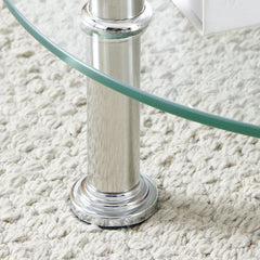 Round Side Table, Glass Sofa Side Table for Living Room, 2-Tier Small Coffee Table with Glass Top and Chrome Legs