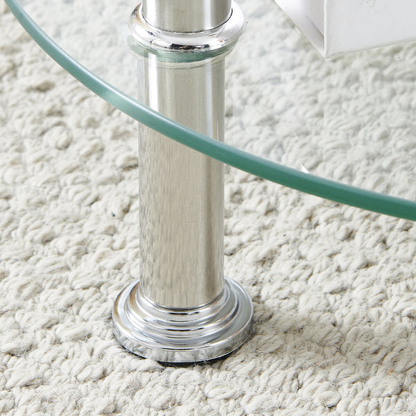 Round Side Table, Glass Sofa Side Table for Living Room, 2-Tier Small Coffee Table with Glass Top and Chrome Legs
