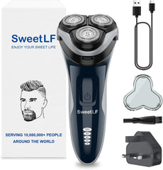 Sweetlf Electric Razor for Men, 120 Min Shaving, Fast UK Adapter (1H Charging),100% Waterproof, Wet & Dry Rotary Shavers for Men with Pop-Up Trimmer, LED Display, Dark Blue