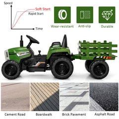 12V Kids Ride on Tractor with Trailer Music and LED Lights