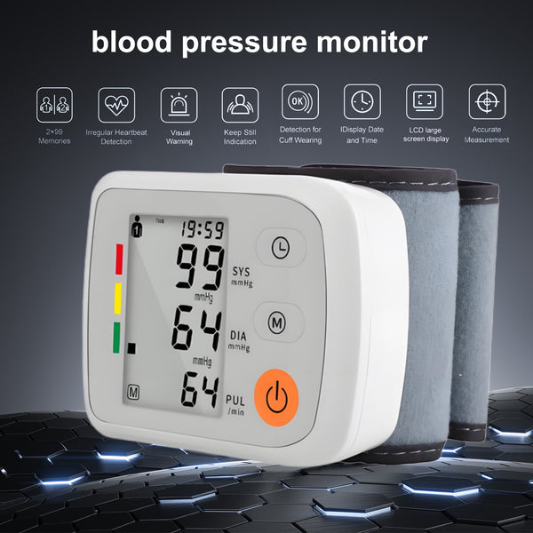 JIACOM Digital Blood Pressure Monitor with Pulse Rate Detection - Adjustable Wristband, Soft LCD Display, Battery Powered, Easy-to-Use for Adults & Teens, Voice Broadcast Function, Blood Pressure Wristband | Sleek White Design | Soft Fabric, Blood Pressur