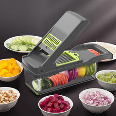 16 in 1 Vegetable Chopper, High-Performance Vegetable Food Cutter, Multifunctional Kitchen Mandoline Vegetable Veg Dicer with Stainless Steel Blades Peeler Hand Guard and Brushes, Salad Onion, Slicers and Vegetable Cutters, Cheese Grater, Dicing Machine,
