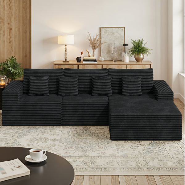 Modular Sectional Cloud Couches with L-Shaped Chaise | Corduroy Fabric Upholstered Deep Boneless Sofa for Living Room, Bedroom | Light, Memory Foam, Velvet Upholstery, Cushion-Back, No Assembly Required, Nalupatio Brand