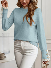 Ladies' Pullover with Lace Trim at The Cuffs And Neckline, a Casual And Elegant Sweater Top