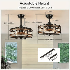 Farmhouse Ceiling Fans with Light 3 Speeds Reversible Ceiling Fan Remote Control Timing Flush Mount Low Profile Vintage Ceiling Fan with Lights Bedroom Kitchen 6* E12 Bulb