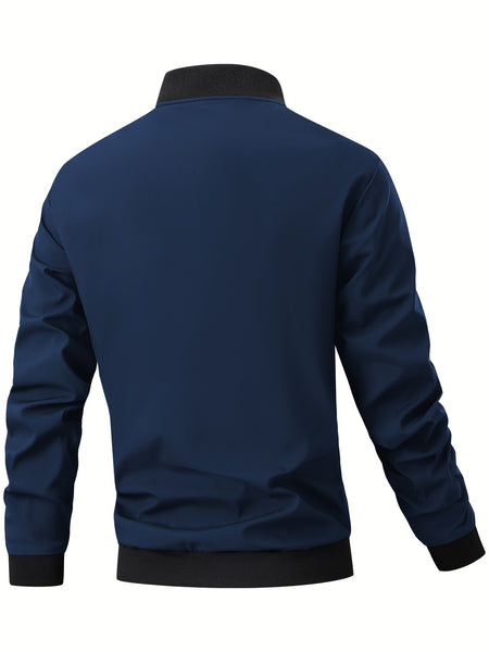 Men'S Casual Bomber Jacket | Spring-Autumn, Non-Stretch, Baseball Collar, Multiple Pockets, Zipper Closure