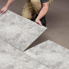 26/52pcs Marble Texture PVC Self-Adhesive Floor Tiles - Peel & Stick Easy Install for Rental Homes, Bedroom & Kitchen - Dark Gray/Light Gray/White Decorative Floor Renovation Patches (26, White)