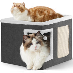 1pc Large Cat Cube House Cosy Foldable Bed Pet Cave Furry Soft Cushions Scratch Pads 42X42X36CM