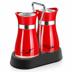 Salt and Pepper Shakers Set with Holder - Stainless Steel Seasoning Containers for Kitchen Counter Dining