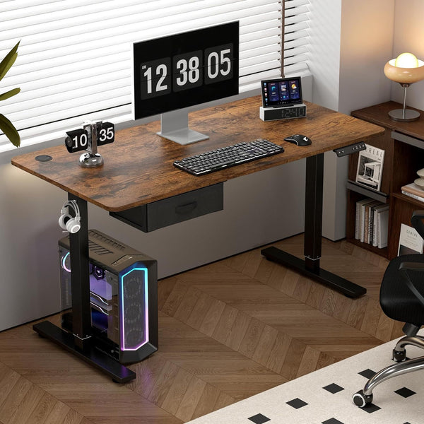 Electric Standing Desk, Sit Stand Table, Height Adjustable Electric Standing Computer Desk with USB Charging Port and Desk Drawer for Home Office