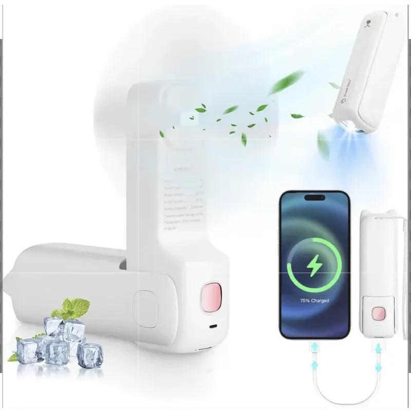 [Mini USB Fan & Light] Portable 3-Speed Handheld Fan | Illuminated Night Light, MINI Power Bank, 2000mAh Lithium Battery, USB Charging, Foldable Design | Home, Office, Outdoor, Travel, Gift for Female Friends