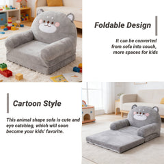 Cozy Kid Folding Sofa, Plush, Washable Lounge Chair for Playroom & Nursery, Gray Dog Style Foldable Wide Handle Soft Breathable Toddler Chair for Reading Relaxing Sleeping(2 Layers)
