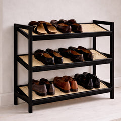 KEPLIN 2/3/4-Tier Bamboo and Rattan Shoe Rack Organizer – Durable, Easy Assembly – Compact Design for Entryway, Closet, or Hallway – Stylish and Functional Storage – Black and Natural