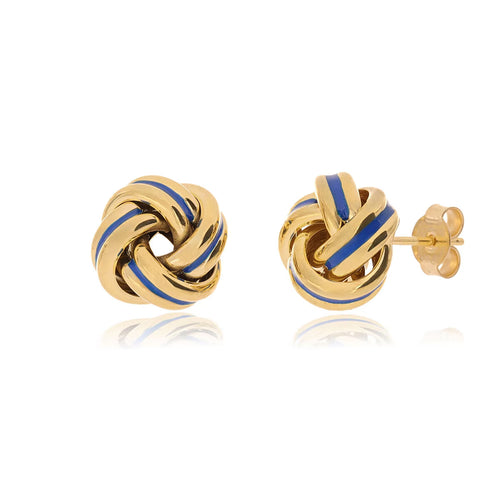 14Ct Yellow Gold Navy Enamel Love Knot Earrings