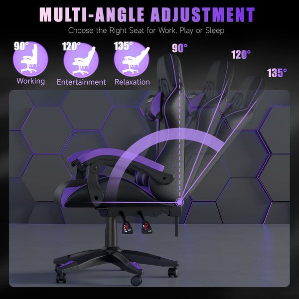 GartistGo Ergonomic Gaming Chair - Gamer Chairs with Lumbar Cushion + Headrest, Height-Adjustable Office & Computer Chair for Adults, Girls, Boys (Without footrest)