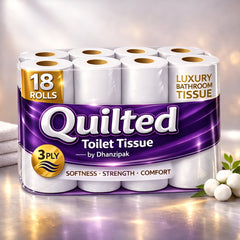 18 Rolls of 3-Ply Premium Quilted Toilet Paper | Generous Length per Roll | Luxuriously Soft, Strong & Highly Absorbent Toilet Tissue