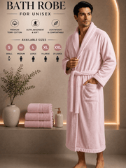 Unisex Terry Towelling Bathrobe with Shawl Collar, Soft Cotton Robe with Belt & Pockets, Comfortable Dressing Gown for Men & Women, S-XXL