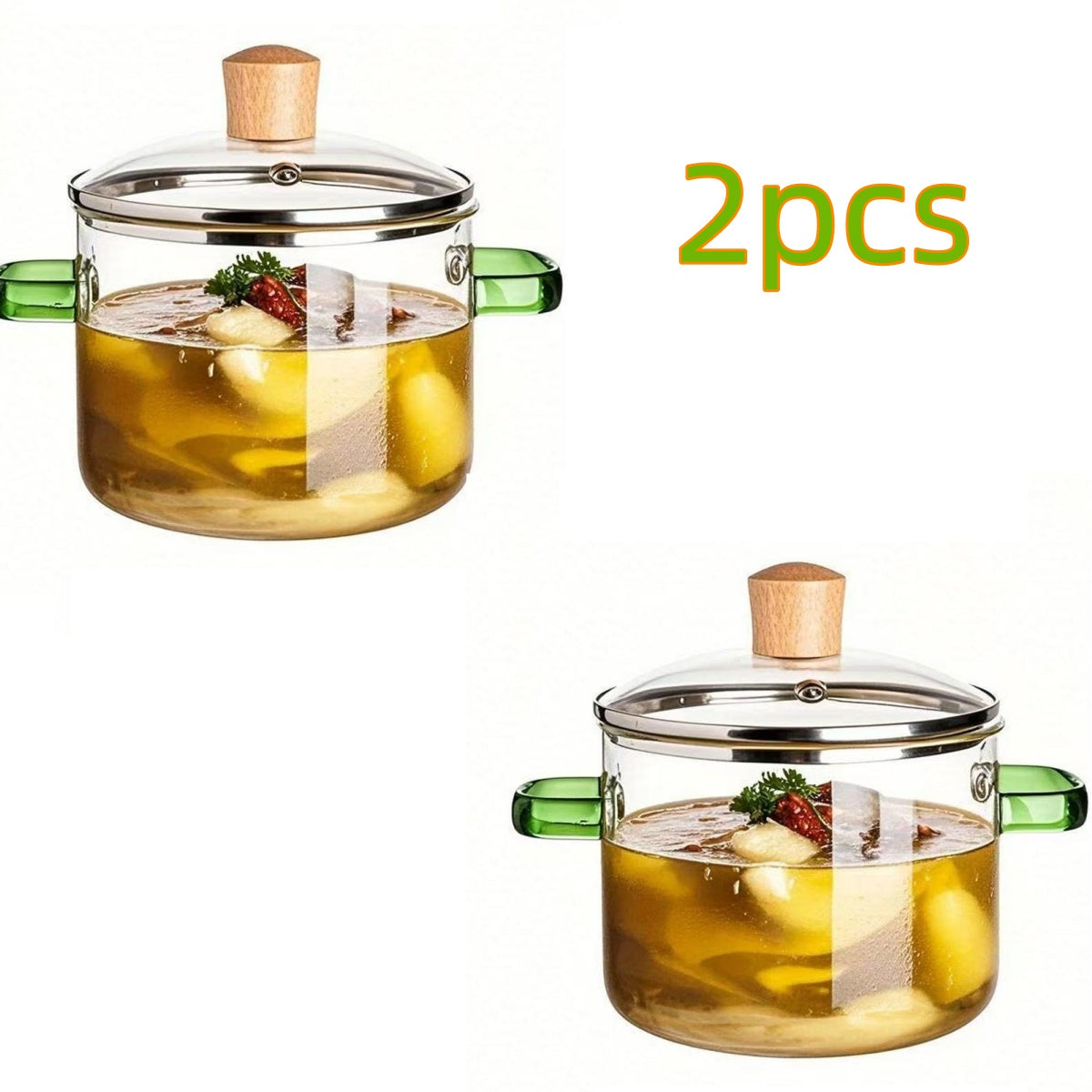 2pcs Glass Casserole Pot Suitable for All Stoves (Gas/Electric/Induction) - Thickened Heat-Resistant Shatterproof Soup Noodle Gravy Pot with Easy-Pour Spout & Even Heating Base, Heavy-Duty Glass Cookware for Home