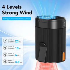 COZOME Portable Waist Fan with 4-Speed Settings, Dual Clip Design, Hands-Free Neck Hanging Fan for Outdoor Activities