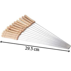 Mini 12pcs Reusable Stainless Steel Metal BBQ Skewers with Metal & Wooden Handle, Barbecue Sticks Brochettes Safe Grill Tools for BBQ, Family Gathering, Cocktail, Party Essential, Friends, Outdoor Kebab 29.5cm