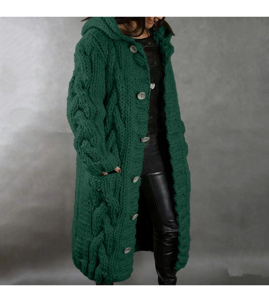 2026 New Women's Fashion Oversized Cardigan Sweater Coat, Casual Hooded Cardigan, Medium-Length Sweater Coat