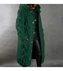 2026 New Women's Fashion Oversized Cardigan Sweater Coat, Casual Hooded Cardigan, Medium-Length Sweater Coat