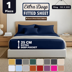 1pc 25cm Extra Deep Fitted Sheet – Solid Color Hotel-Quality Bedsheet, Ultra-Soft & Brushed Microfiber Bedding Sheet, Machine Washable, Single, Double, King, & Super King Sizes Available