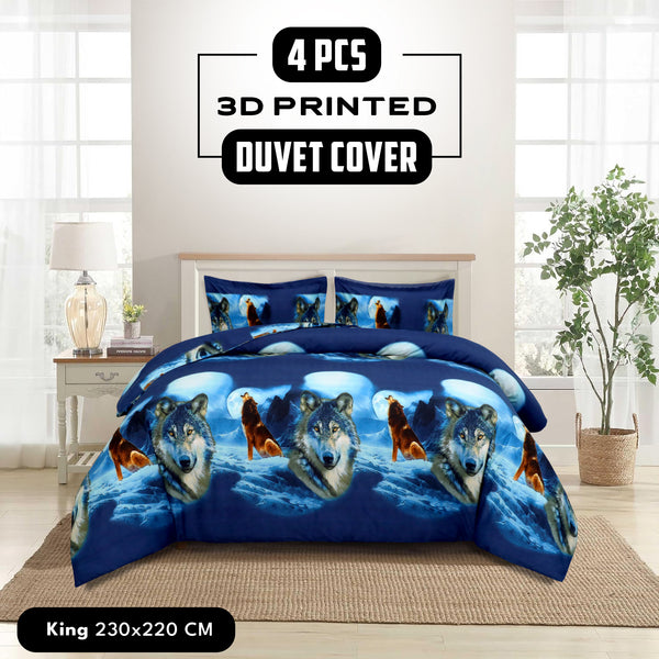 4pcs Printed Duvet Cover Set, Soft Comfortable Multi-design Printed Bedding Set, For Bedroom, Guest Room (1 Fitted sheet + 2 Pillowcases + Without Core) Trendy Design, Soft Fabric, Brushed Material, Lightweight