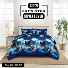 4pcs Printed Duvet Cover Set, Soft Comfortable Multi-design Printed Bedding Set, For Bedroom, Guest Room (1 Fitted sheet + 2 Pillowcases + Without Core) Trendy Design, Soft Fabric, Brushed Material, Lightweight