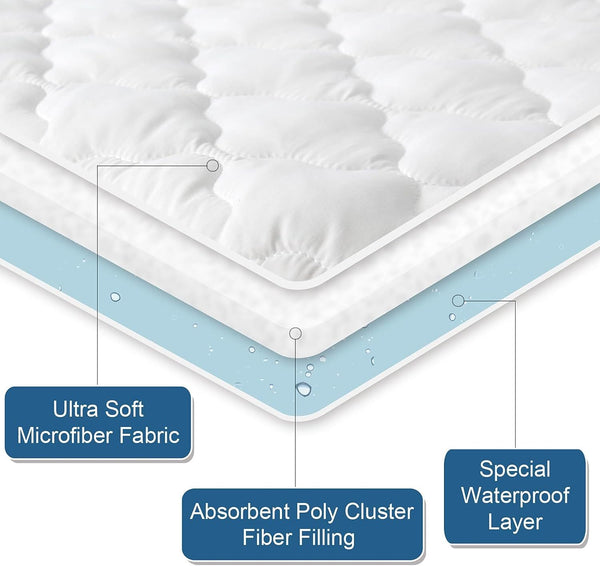 100% WATERPROOF QUILTED MATTRESS PROTECTOR with Deep Fitted Pocket Stretches Up to 30 Cm, Fully Bed Fitted Anti- Allergic | Non Noisy | Non-Plastic |Ultra Soft Deep & Breathable Mattress Protector All Sizes UK