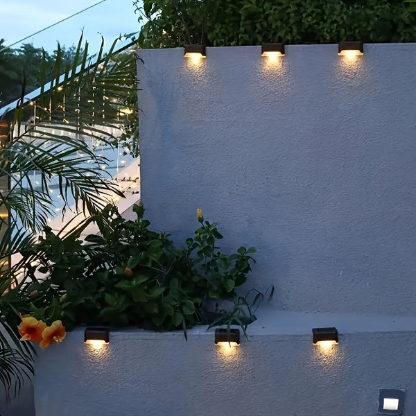 10pcs set of solar outdoor garden lights, home garden layout staircase deck lights, hallway wall lights, railing decorative lights, holiday decorative atmosphere lights, IP44