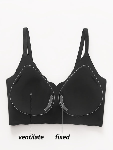 Elegant Wireless Comfort Bra With Wave-Edge | Solid Color, Non-Removable Padding, Patched Detail