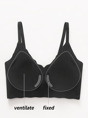 Elegant Wireless Comfort Bra With Wave-Edge | Solid Color, Non-Removable Padding, Patched Detail