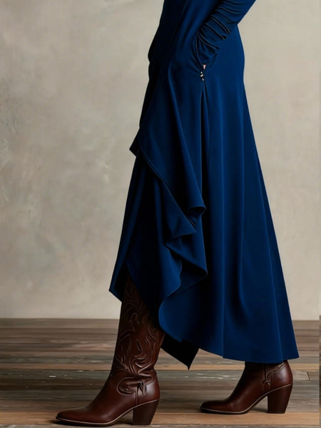 Women'S French-Style A-Line Dress | Slim-Fit Long Sleeve High Neck Midi Skirt, Solid Color Versatile Commuting Dress for Office & Outerwear, Elegant French Long Dress for All-Season Wear, XIUDEEN (Hand Wash/Dry Clean)