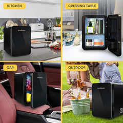 Enventor Mini Fridge 4 Litre, 6 Can Mini Fridges for Bedrooms, AC+12V DC Power Cooler & Warmer, Portable Small Fridge for Car, Travel, Home/Skincare, Makeup, Cosmetics/Drinks, Fruit, Food, Black