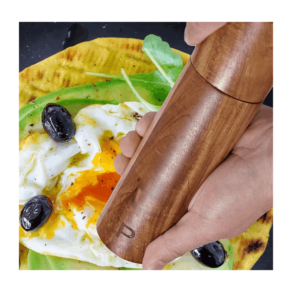Wooden Salt And Pepper Grinder Set, Acacia Wood Pepper Mill With Wooden Tray, Cleaning Brush, Spoon, 20.32 Cm, Dinner Table Accessories, Chrismas Gifts, Halloween Gifts