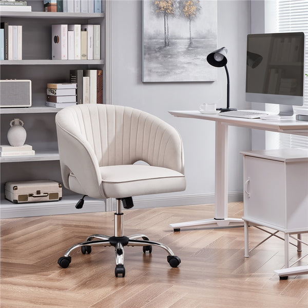 Costoffs Office Chair Tufted Desk Chair with Height Adjustable Seat, Swivel Barrel Accent Chair with Rolling Wheels for Home Office, Pink/White/Cream/Dark Grey/Light Grey