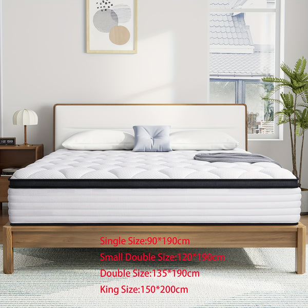 22cm&25cm Memory Foam Hybrid Mattress, No-Noise Innerspring & Pocket Springs For Cooling Comfort, Single, Small Double, Double, King Sizes, Mattress In A Box