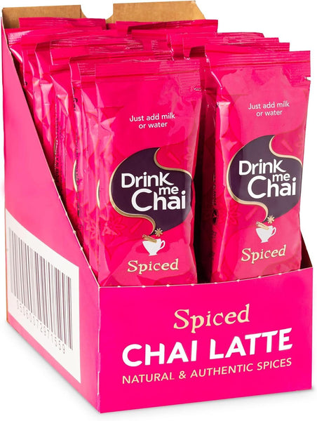 Drink Me Chai Spiced Chai Latte Powder – 30 x 15g Sachets – Aromatic Blend of Spices with Skimmed Milk & Sweetened Black Tea – Vegetarian – Instant Tea Drink – Boxed Packaging
